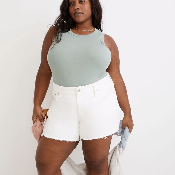 Madewell White High Rise Plus Relaxed Denim Jean Shorts Women's Size 18W i - Picture 1 of 12